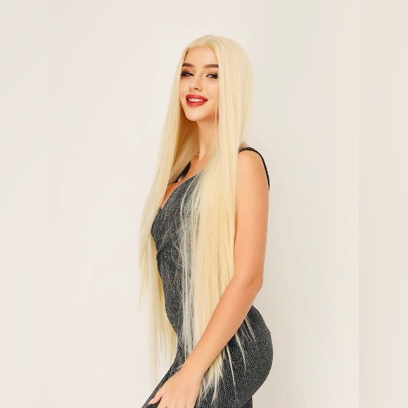 13*4*1 T-Part Hum-Synthetic Super Long Blonde Straight Lace Front Wig for Women. - Picture 3 of 11